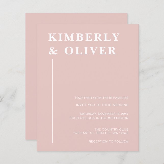 Budget Moderne Blush Hochzeitseinladungen (Vorne/Hinten)
