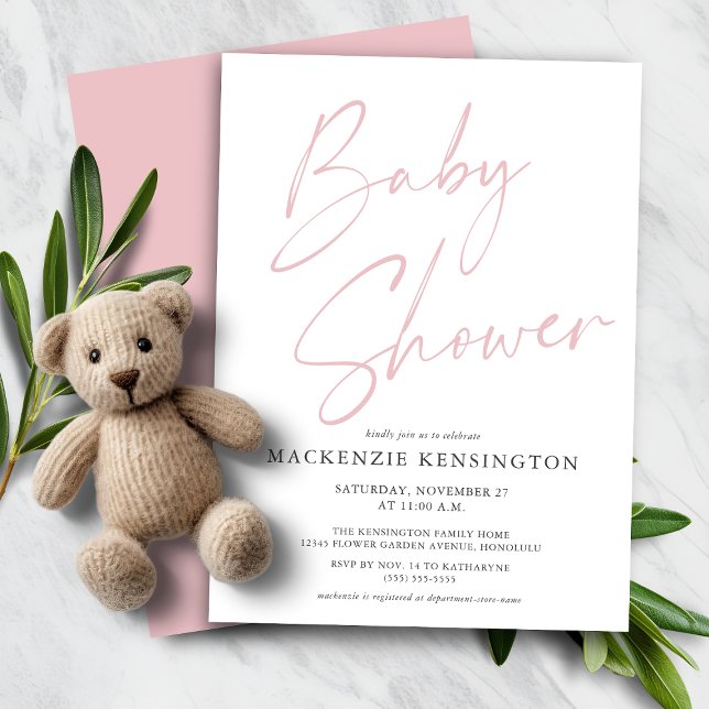 Budget Moderne Blush Pink Script Baby Dusche (Budget Modern Blush Pink Script Baby Shower Invitation)