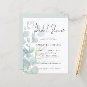 Budget Moderne Eukalyptus Bridal Dusche Einladung