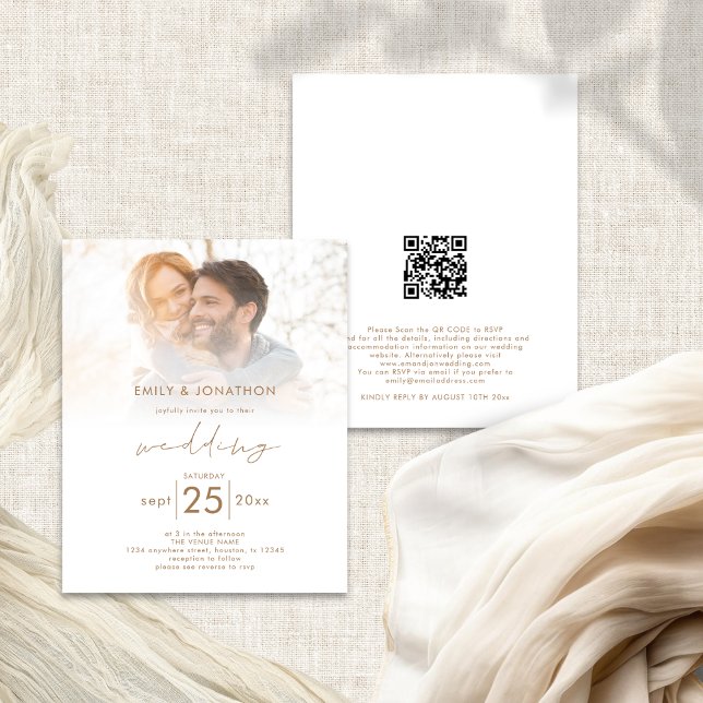 Budget Moderne Foto Overlay QR-Code Hochzeit einla (Front and back view)