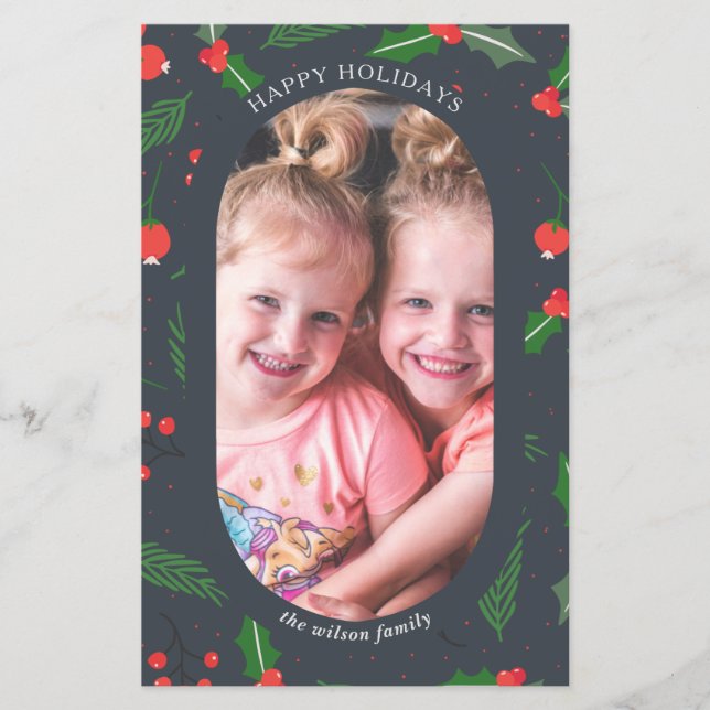 Budget Moderne Holberries Foto Holiday Card (Vorderseite)
