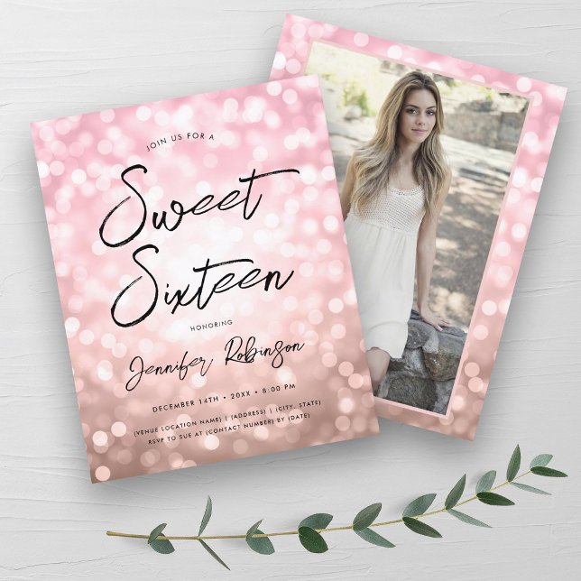 Budget Moderne Rose Gold Foto Sweet 16 Einladung (Budget Modern Rose Gold Photo Sweet 16 Invite)