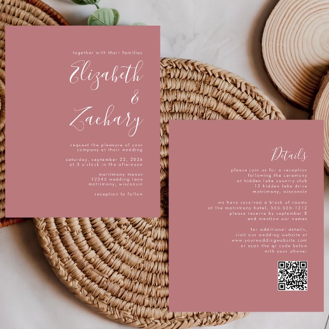 Budget Moderne Rose QR Code Wedite Einladung (Von Creator hochgeladen)