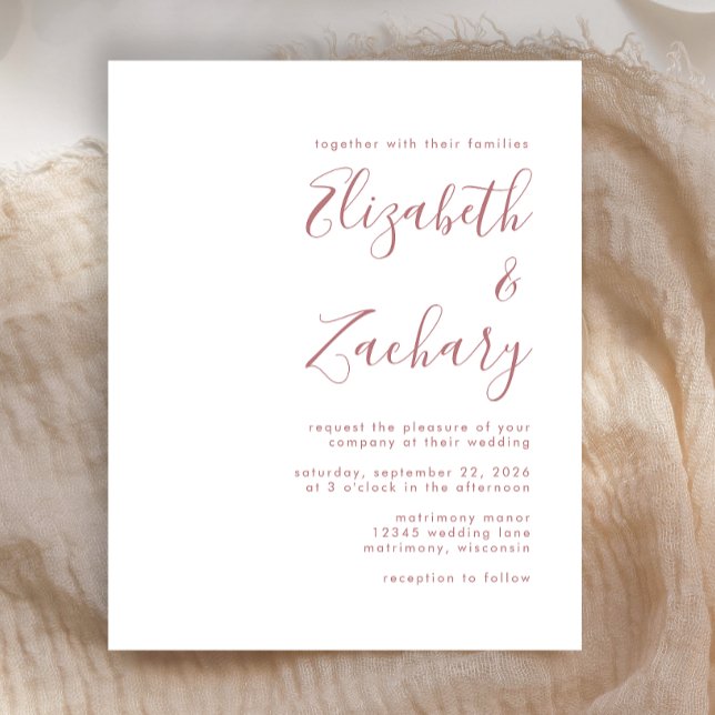 Budget Moderne Rose Script Einladung (Von Creator hochgeladen)