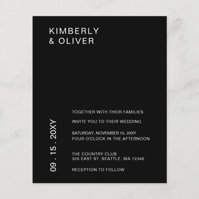 Budget Moderne Schwarze Hochzeit Einladung (Vorderseite)