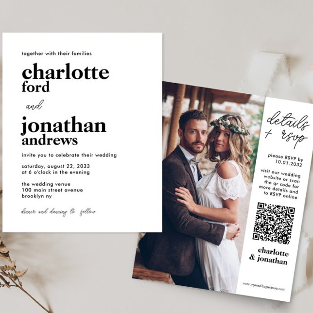 Budget Moderne Typografie QR Code Foto Hochzeit (Von Creator hochgeladen)