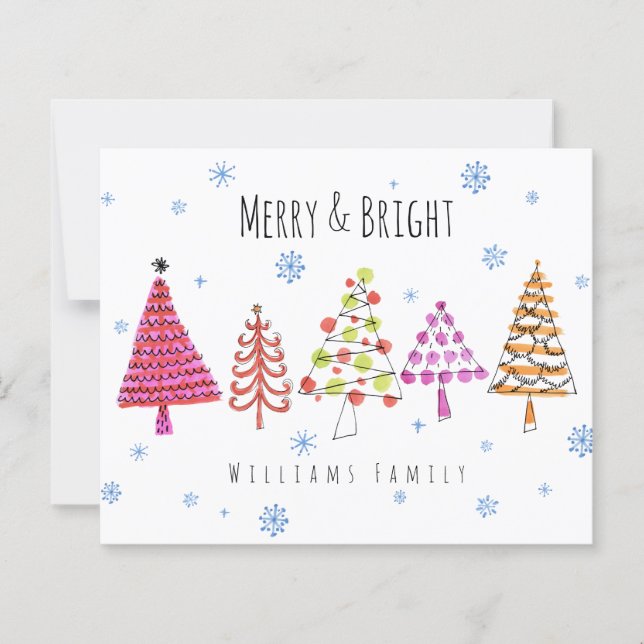 Budget Moderne Weihnachtsbäume Merry & Bright Card (Vorderseite)