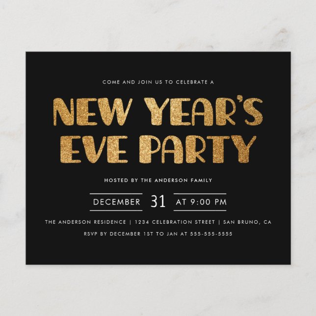 Budget Moderner Gold Glitzer Neujahr Party (Vorderseite)