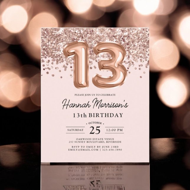Budget Modernes 13. Geburtstag Rose Gold Party Flyer (Von Creator hochgeladen)