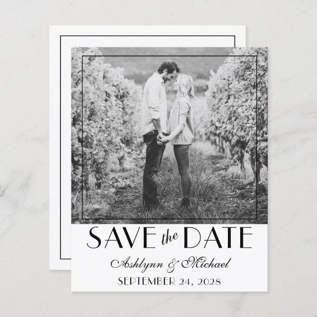 BUDGET Modernes Art Deco Foto Save the Date (Vorne/Hinten)