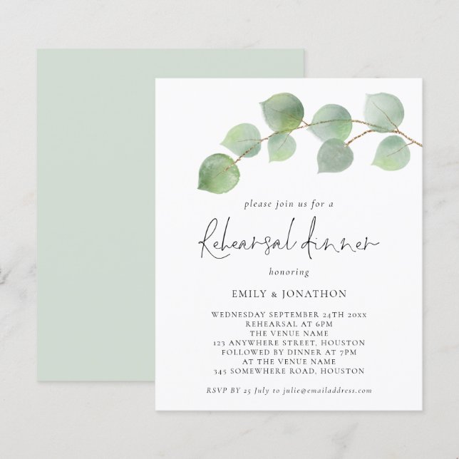 Budget Modernes Eukalyptus Probe Dinner einladen (Vorne/Hinten)