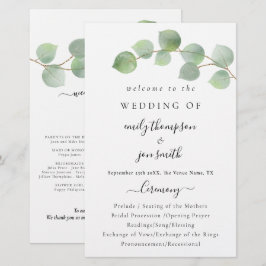 Budget Modernes Eukalyptus Script-Hochzeitsprogram