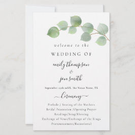 Budget Modernes Eukalyptus Script-Hochzeitsprogram