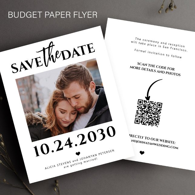Budget Modernes Foto QR Code Hochzeit speichern Si Flyer (Von Creator hochgeladen)