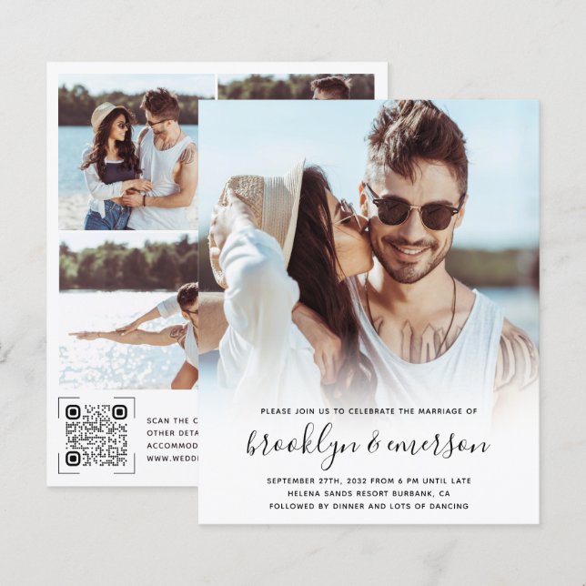 Budget Modernes Foto QR Code Hochzeitsempfehlung (Vorne/Hinten)