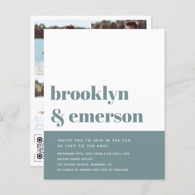 Budget Modernes Foto QR Code Hochzeitsempfehlung (Vorne/Hinten)