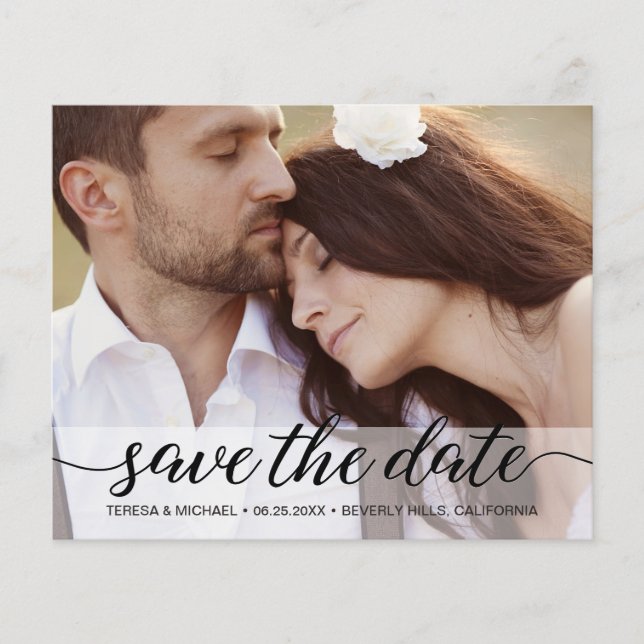 Budget Modernes Foto Save the Date Hochzeitsskript (Vorderseite)
