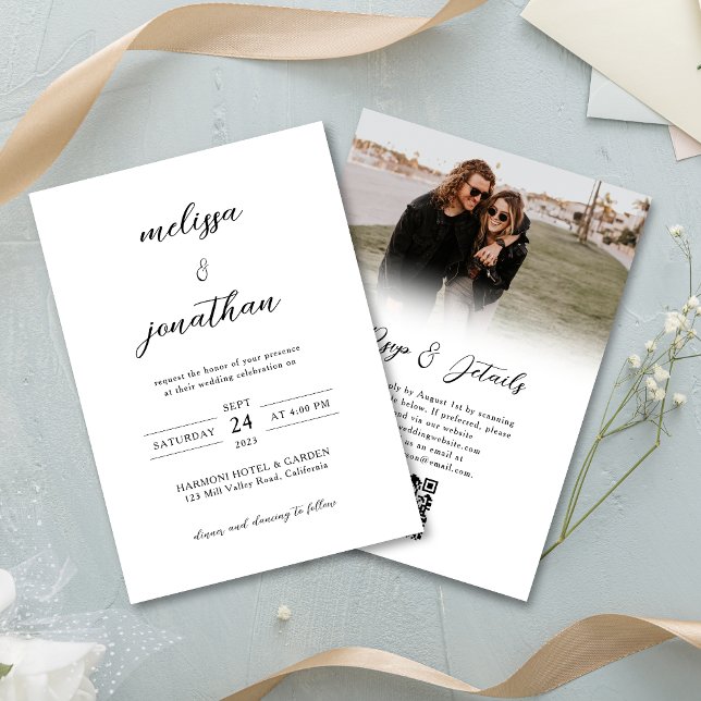 Budget Modernes Foto Script UAwg QR Code Hochzeit Einladung (Von Creator hochgeladen)
