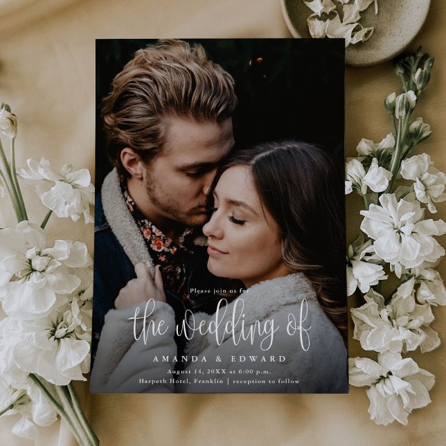 Budget Modernes kalligrafisches Foto QR Code Hochz Einladung (Von Creator hochgeladen)