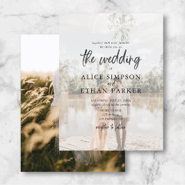 Budget Modernes Lässiges Brush Script Foto Wedding Einladungspostkarte