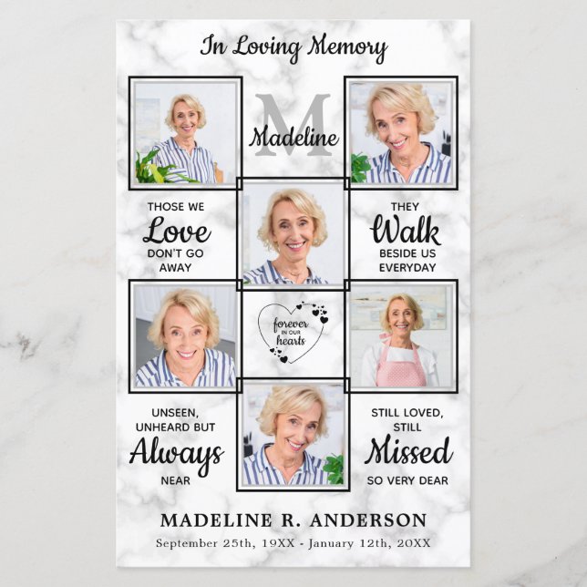 Budget Modernes Marble Memorial Beerdigung Program (Vorderseite)