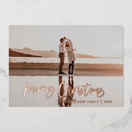 Budget Modernes Minimal Foto Bordeaux Weihnachten Folien Feiertagskarte