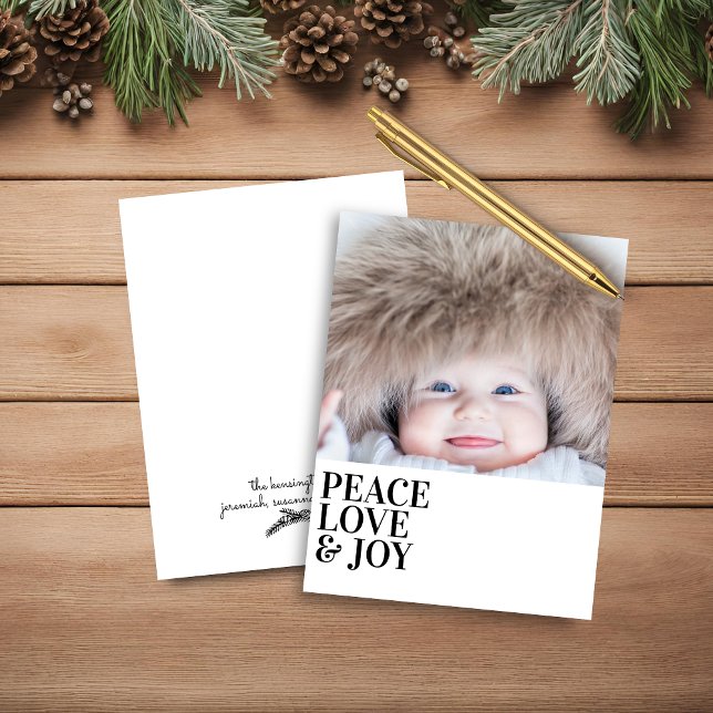 Budget Modernes Minimal Peace Liebe Joy Holiday Fo (Budget Modern Minimal Peace Love Joy Holiday Photo Card)