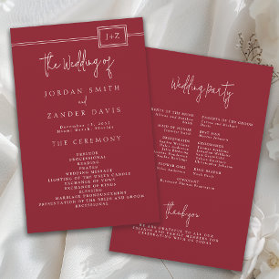 Budget Modernes Red Monogram Wedding Programm Flyer