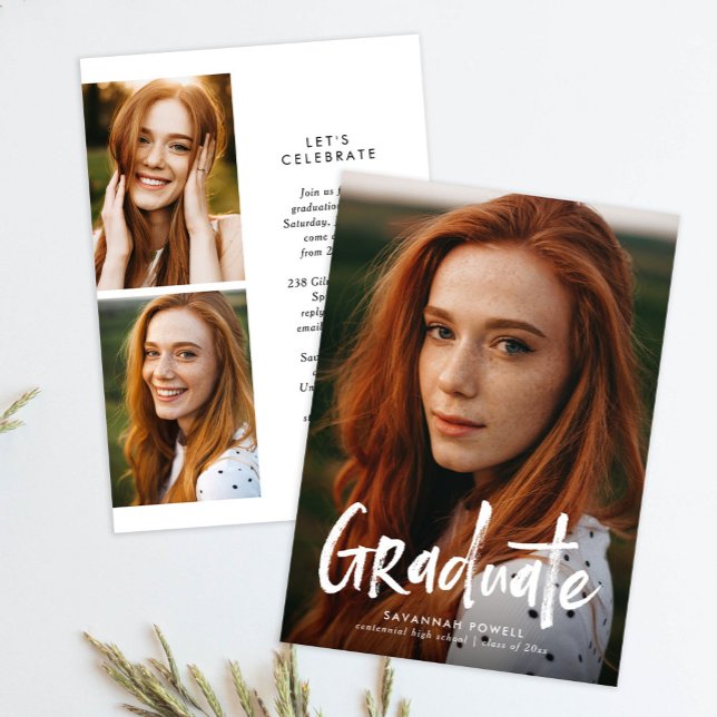 Budget Modernes Schreiben 3 Foto Graduierungsparte Einladung (Von Creator hochgeladen)