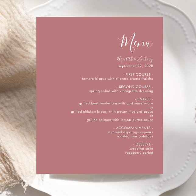 Budget Modernes Script Dusty Rose Wedding Menu (Von Creator hochgeladen)