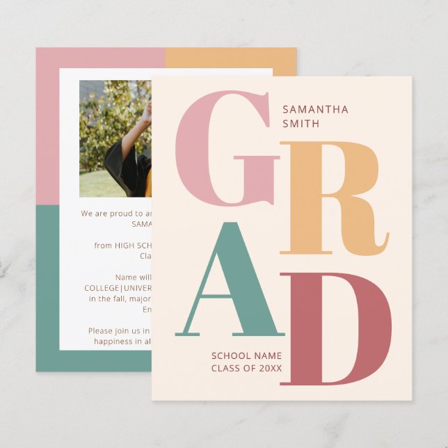 BUDGET Modernes Script Foto Abschluss Ankündigung (Vorne/Hinten)