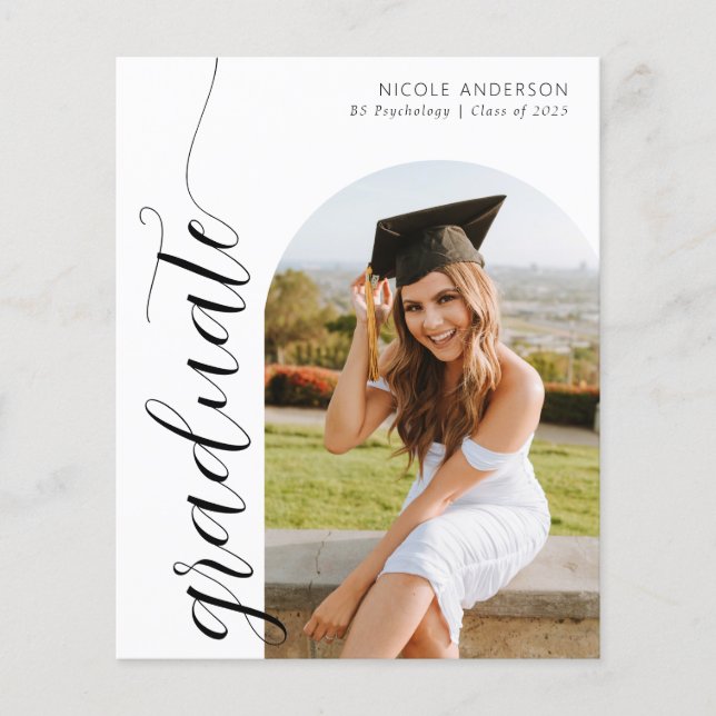 Budget Modernes Script Graduate Foto Ankündigung (Vorderseite)