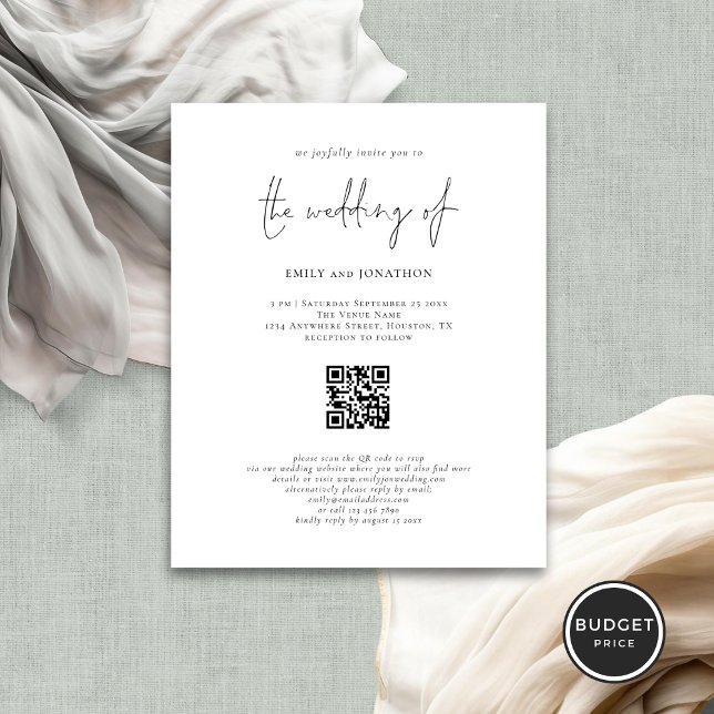 Budget Modernes Script QR Code Hochzeitsempfehlung (Von Creator hochgeladen)