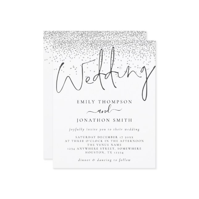 Budget Modernes Script Silver Glitzer Hochzeit Ein (Vorderseite/Rückseite Beispiel)