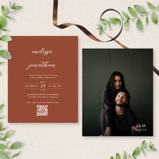 BUDGET Modernes Terracotta Foto QR Code Hochzeit