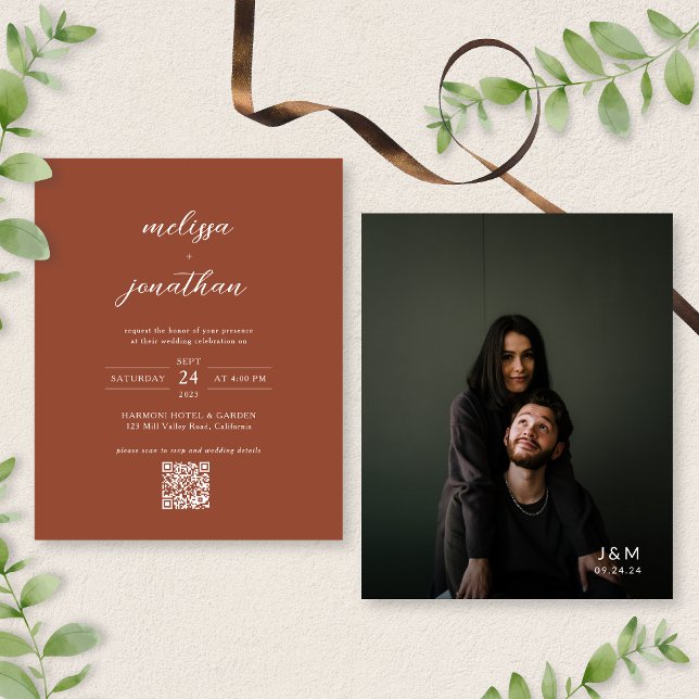 BUDGET Modernes Terracotta Foto QR Code Hochzeit (Von Creator hochgeladen)