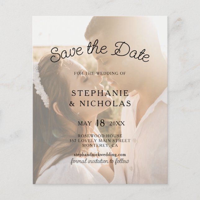 Budget Modernes Typografie-Foto Save the Date Flyer (Vorne)