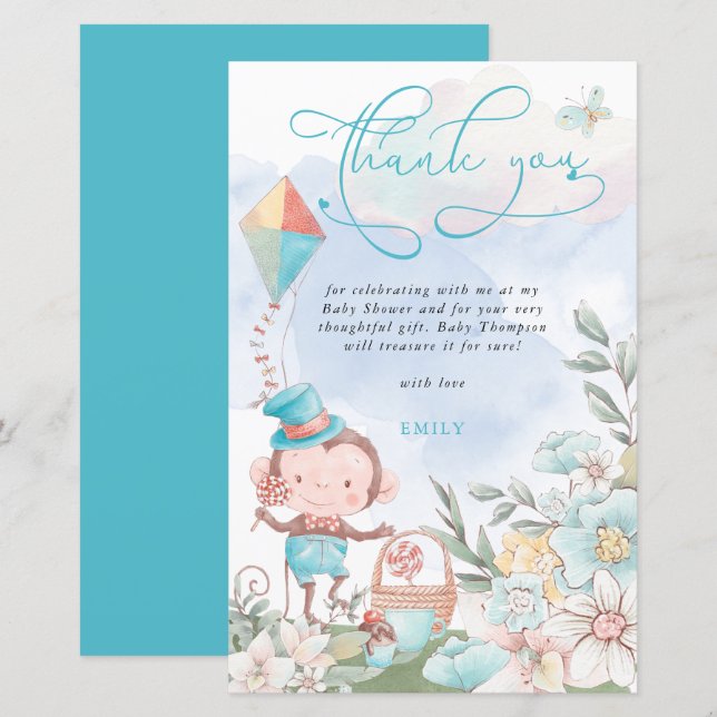 Budget Monkey Boy Baby Dusche Picnic Vielen Dank (Vorne/Hinten)