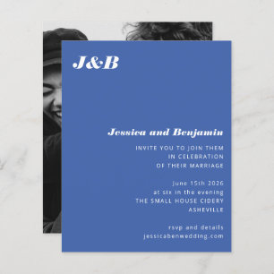 Budget Monogram Blue Foto Hochzeit Einladung