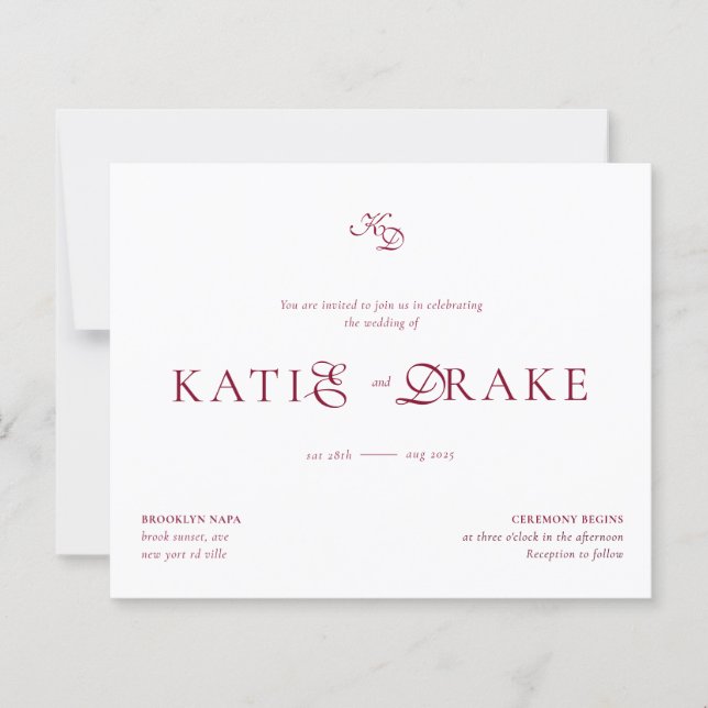 BUDGET Monogram Deep Burgundy Script Wedding (Vorderseite)