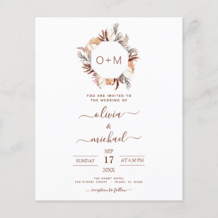 Budget Monogram Terrakotta Pampas Gras Hochzeit Flyer