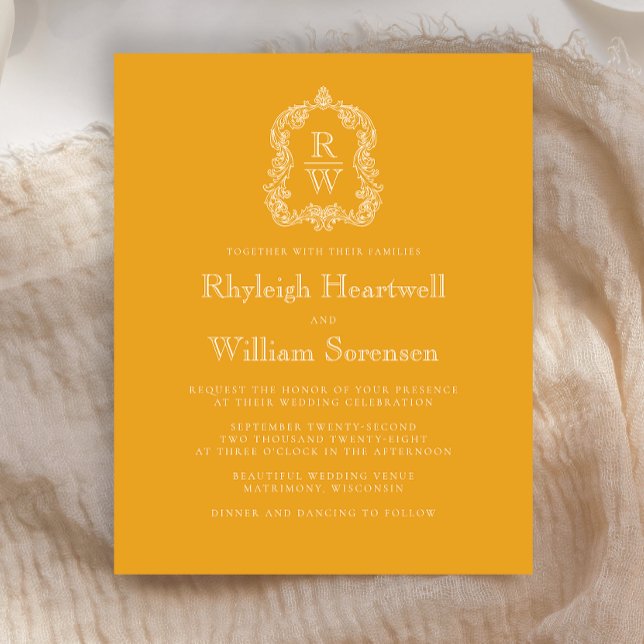 Budget Monogram Wappen Marigold Wedding Einladung (Von Creator hochgeladen)