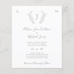 Budget Monogramm elegante Blätter Hochzeitseinladu Flyer