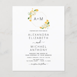 Budget Monogramm Gelb Orange Blumige Hochzeit Flyer