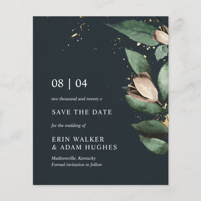 Budget Moody Blue Gold Botanic Save the Date (Vorderseite)