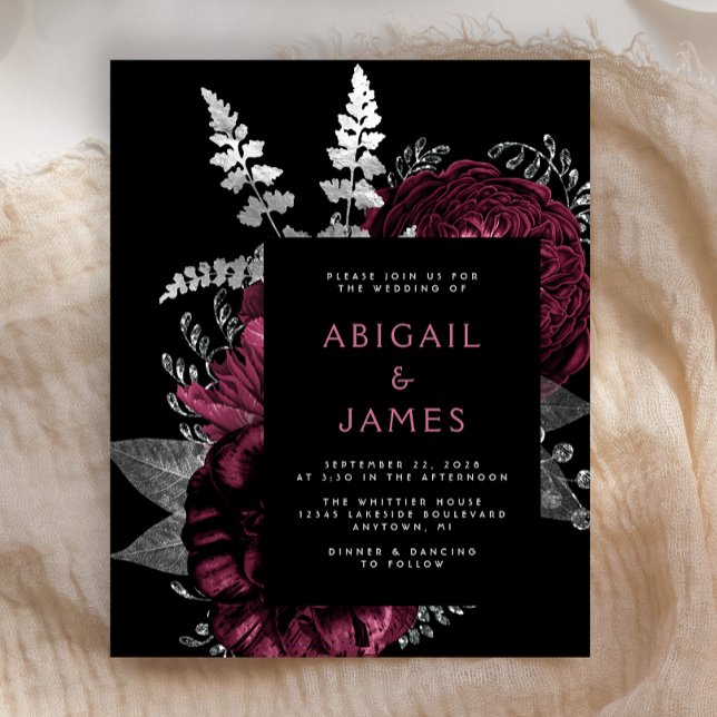 Budget Moody Dark Floral Burgundy Silver Wedding (Von Creator hochgeladen)