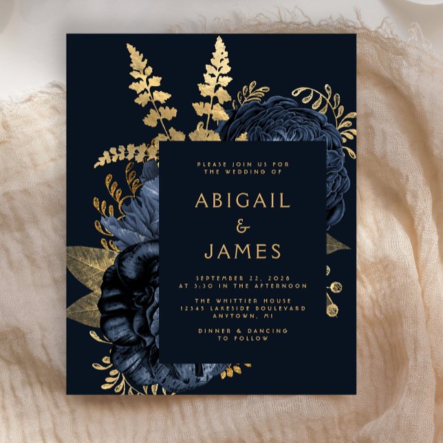 Budget Moody Dark Floral Navy Blue Gold Hochzeit (Von Creator hochgeladen)