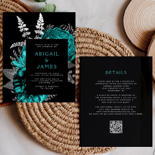 Budget Moody Floral Aquamarin Silver QR Code Hochz