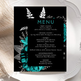 Budget Moody Floral Aquamarin Silver Wedding Menu