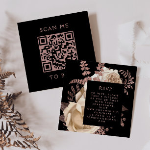 Budget Moody Floral Elfenbein-Roségold QR-Code-RSV Begleitkarte